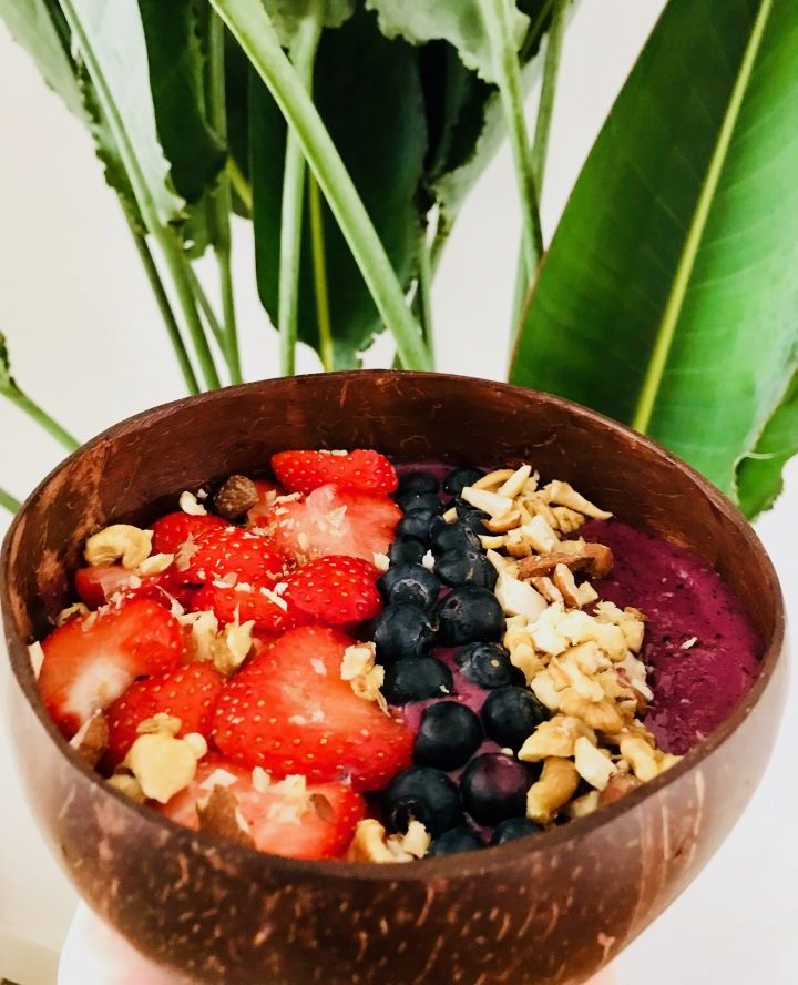 Açai breakfast in coconut bowl Meal; Healthy Food recipes and inspirations Blog