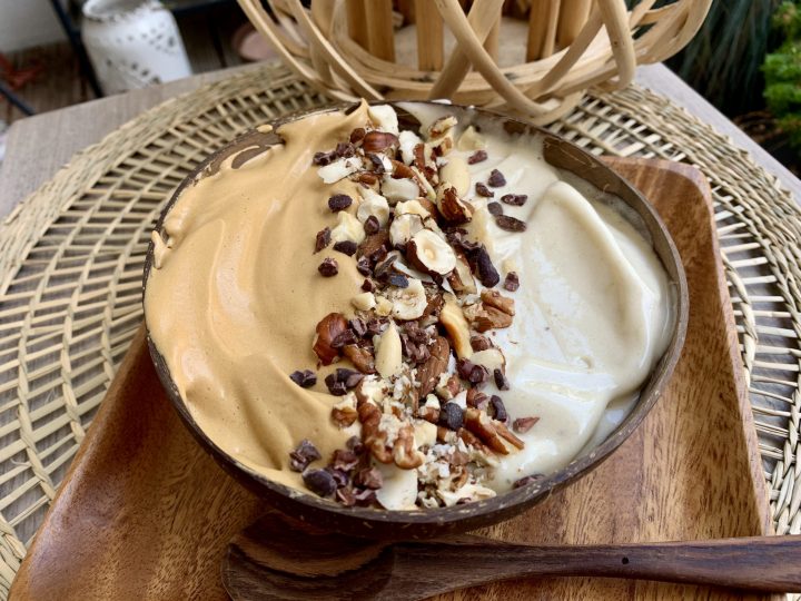 Dalgona Coffee Frozen Bananas Smoothie Bowl Homemade Breakfast Food, Food Blog Recipes and Inspirations
