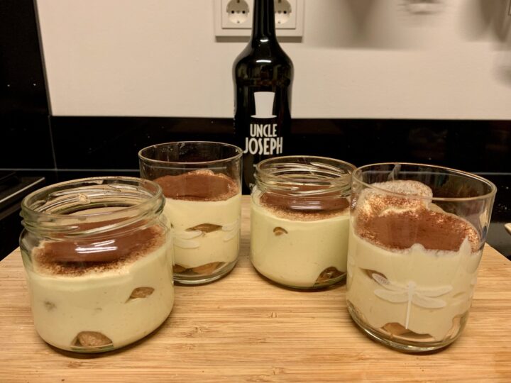 Four glasses of Tiramisu with Marsala dessert Inspirtions Recipe Food Blog